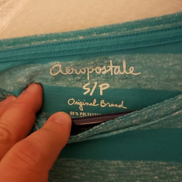 Aeropostale Original Brand Small Striped Blue Long Sleeved T- Shirt - Picture 3 of 4